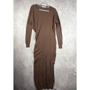Free-est‎ Sweater Dress Womens Size XS Brown Linen Blend Knit Long Sleeve Midi